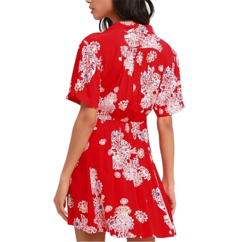 Free People Blue Hawaii Red Floral Print Short Sleeve Mini Dress - Picture 4 of 8